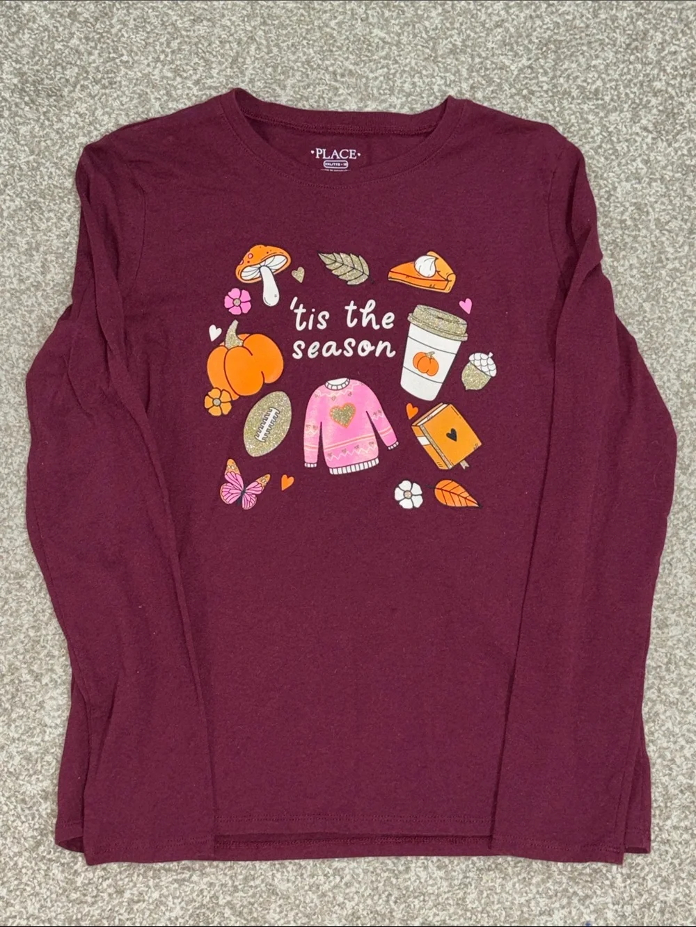The Children's Place Burgundy Long Sleeve 'Tis The Season Graphic Tee
